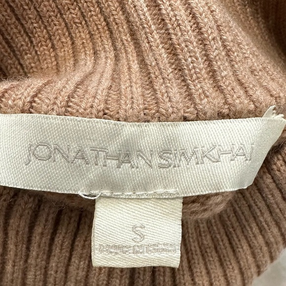 Jonathan Simkhai Loopy Yarn Cold Shoulder Pullover Tan  Turtleneck Sweater - Picture 13 of 16